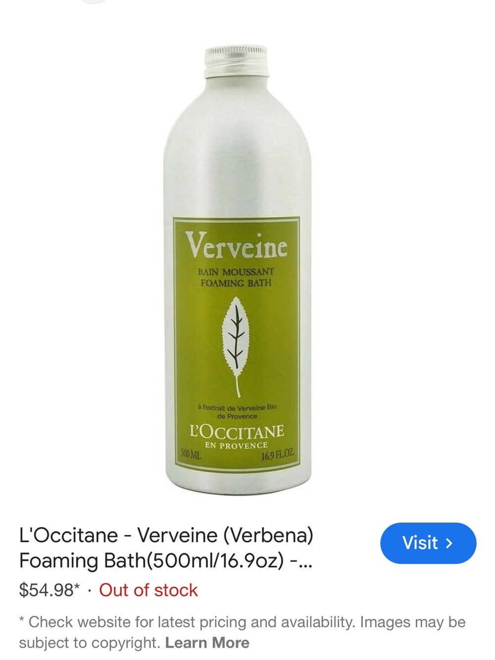 L'OCCITANE Verveine Foaming Bath - MSRP $55 - out of stock most stores. Dented.